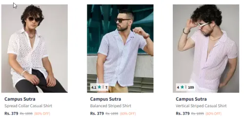 Image of Campus SutraCollar Self Design Casual Shirt Starting Price @₹359 