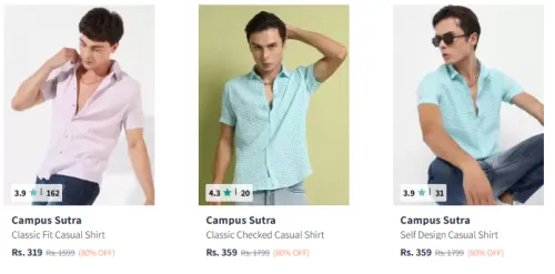 Image of Campus Sutra Casual Shirts for Men @ Minimum 80% Discount