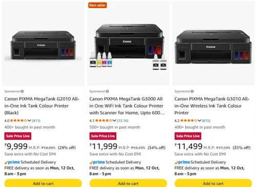 Image of Canon Ink Tank Printers at up to 43% Discount