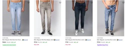 Image of Cantabil Men's Jeans upto 80% Discount