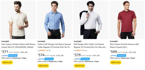 Image of Cantabil Men's Shirts at minimum 75% Discount