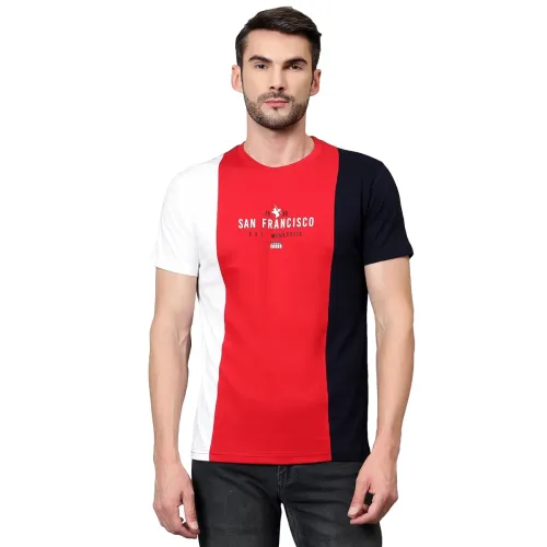 Image of Cantabil Regular Fit Color Block Round Neck Half Sleeve Casual T-Shirt for Men