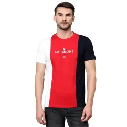 Cantabil Regular Fit Color Block Round Neck Half Sleeve Casual T-Shirt for Men