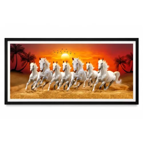 Image of Canvas 7 Running Horses Vastu Wall Art Framed