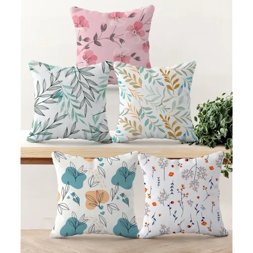 Image of Canvas Set of 5 Designer Decorative Throw Pillow/Cushion Covers (16 Inch X 16 Inch, Botanical Print), 100 Tc
