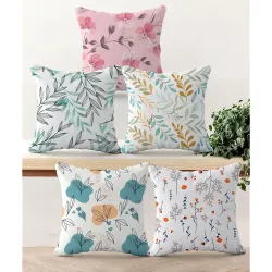Canvas Set of 5 Designer Decorative Throw Pillow/Cushion Covers (16 Inch X 16 Inch, Botanical Print), 100 Tc