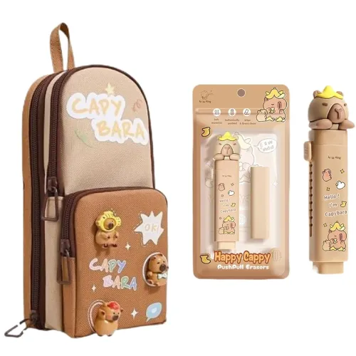 Image of Capybara Pencil Pouch with Eraser, Large Capacity Pen Case