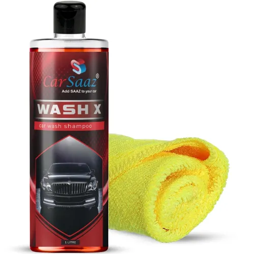 Image of CAR SAAZ Wash X Car & Bike Wash Shampoo 1L with Microfiber Cloth 380 GSM | Premium Car Shampoo for Super Clean Wash | pH