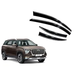 CAR SAAZ Chrome Line Door Visor for Alcazar (2021-2023)(Set of 4Pcs) | Rain Guard | Wind Deflector