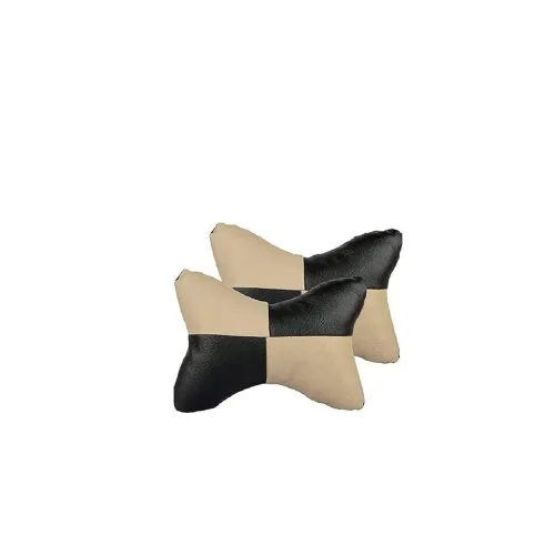 Image of Car Sqaure Beige Black Faux Leather Neck Rest for Toyota Innova