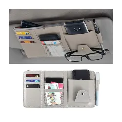 Car Sun Visor Organizer with Card Pockets, Zip Pocket, Phone Slot, Mesh Pockets