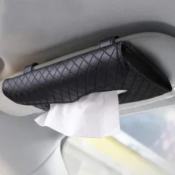 Car Tissue Holder Visor Mount PU Leather Organizer Case Black 9.4x5.1 Inch