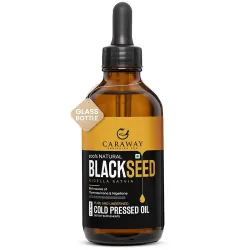 CARAWAY Black Seed Oil Edible - Kalonji Oil - 4 oz / 118 ml | Contains Active Thymoquinone for Immunity Boost and Hair Growth | One Time Cold Pressed | For Oral and Topical Use | Glass Bottl...