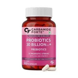 Carbamide Forte 30 Billion Probiotics Supplement | Gut Cleanse Detox | Gut Health Supplement with Prebiotics and Probiotics | Lactobacillus Reuteri 100 Veg Capsules for Men & Women