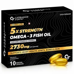 Carbamide Forte 5X Strength Omega 3 Fish Oil Capsules 2730mg | Fish Oil Omega 3 Supplement to Support Overall Health & Skin With Added Aloevera, Vitamin D3, Vitamin E For Men & Women - 10 So...