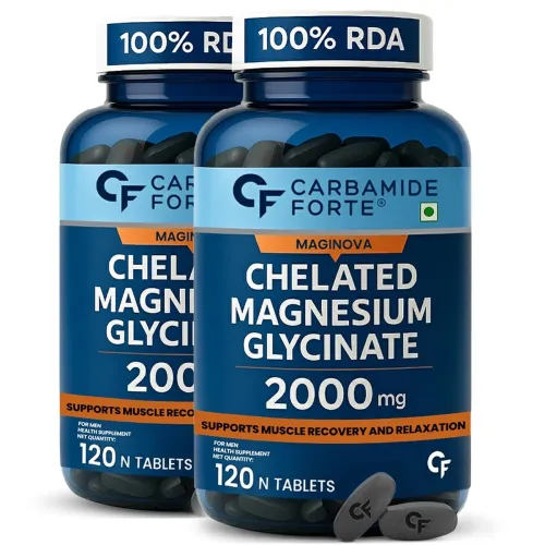 Image of Carbamide Forte Chelated Magnesium Glycinate 2000mg Per Serving Supplement - 120 Veg Tablets (Pack of 2)