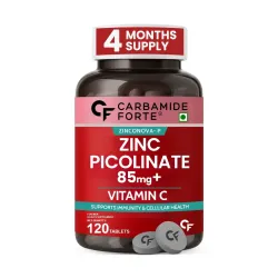 Carbamide Forte Zinc Picolinate with Vitamin C | Zinc Supplements for Men with 100% RDA Zinc | Immunity & Cellular Healt