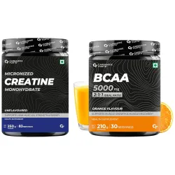 Carbamide Forte BCAA 5000mg Supplement for Men & Women - Orange Flavour - 210g & Creatine Monohydrate Powder - Unflavour
