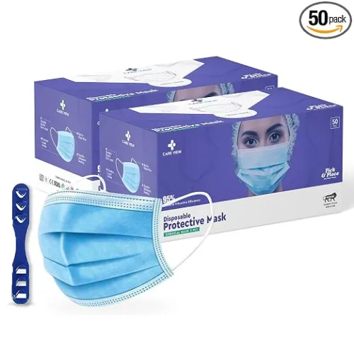 Image of CARE VIEW Careview N95 N95 SITRA Approved, 3 Ply Disposable Surgical Mask (Blue, Pack of 50) 