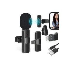 Careflection K8 Wireless Microphone, Digital Mini Portable Recording Clip Omnidirectional Microphone (Black)