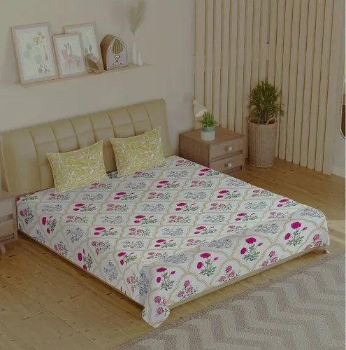 Image of CARLTON LONDON 144 TC Cotton Queen Geometric Flat Bedsheet 