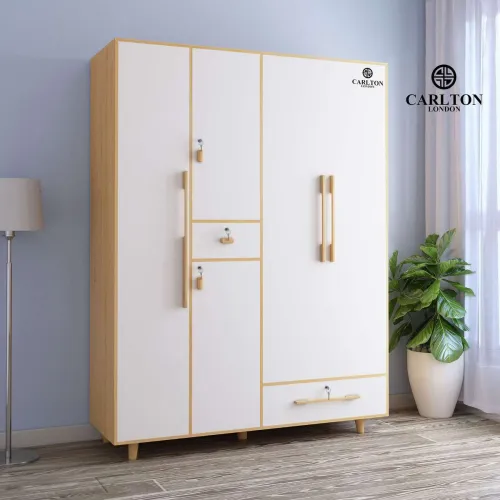 Image of CARLTON LONDON Charlotte Engineered Wood 5 Door Wardrobe (Finish Color - Mangfall Beach & Frosty White, Knock Down)