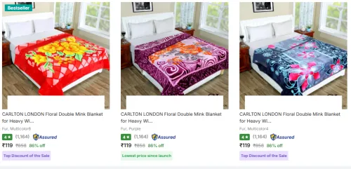 Image of CARLTON LONDON Floral Double Mink Blanket for Heavy Winter – Flat 86% Disc., Starting at ₹119
