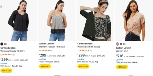 Image of Carlton London Women Shirt Starting Prize @ ₹299
