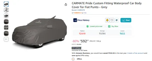 Image of CARMATE Waterproof Car Body Cover for Fiat Punto 