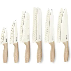 CAROTE Knife Set 12 Piece Ceramic Coated Stainless Steel with Guards White
