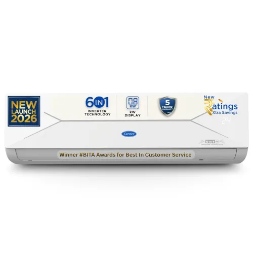 Image of Carrier 1 Ton 3 Star,New Star rated, Flexicool Inverter Split AC (Copper, Convertible 6-in-1 with Smart Energy Display, 
