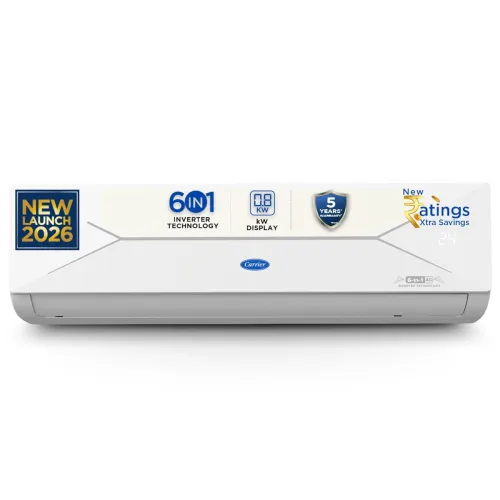 Image of Carrier 1.5 Ton 3 Star Flexicool Inverter Split AC (Copper, Convertible 6-in-1 with Smart Energy Display, Insta Cool, Au