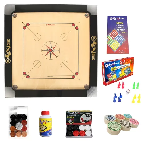 Image of Carrom Board with STRICKER & Accessories and Vista LudoSnakes and Ladder