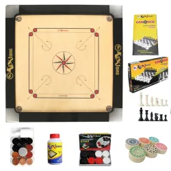 Carrom Board 36 INCH Full Size with 3\ Border & (Super) with STRICKER & Accessories and Vista 14 INCH Chess Conquer Gif