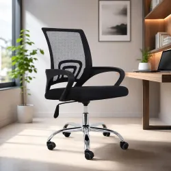 Casa Copenhagen Mesh Mid Back Office/Study/Computer/Revolving/Desk Chair for Work from Home -Metal Base, Height Adjustable Seat - Black & Black Handle