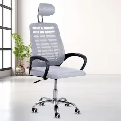 Casa Copenhagen,Mesh Office Desk,Rocking, Ergonomic Computer Chair Adjustable High with Headrest and Comfortable Armrest Swivel Chair - Grey & Black Handle