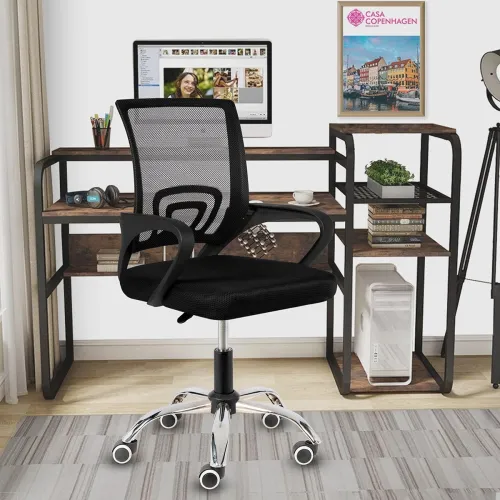 Image of Casa Copenhagen Mesh Mid Back Office / Study / Computer / Revolving / Desk Chair for Work from Home -Metal Base, Height 