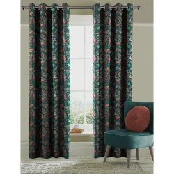 Casableu Polyester Eyelets (Steel) Blackout Curtains with Tie Back, Bedroom Living Room (Green, 7 feet)