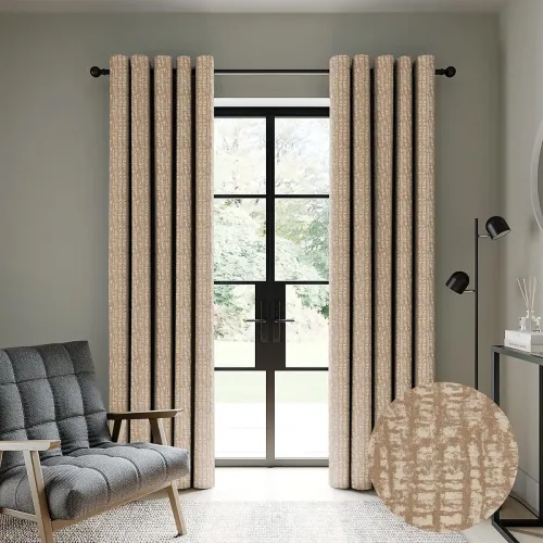 Image of Casableu Valencia Polyester Eyelets (Steel) Blackout Curtains with Tie Back, Bedroom Living Room (Pack of 2) (Chiku, 7 f