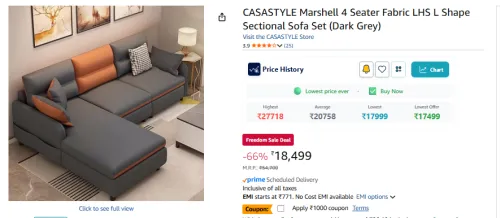 Image of CASASTYLE Marshell 4 Seater Fabric LHS L Shape Sectional Sofa Set