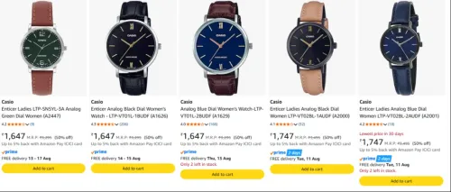 Image of Casio Analog Watches for Women at minimum 50% Discount