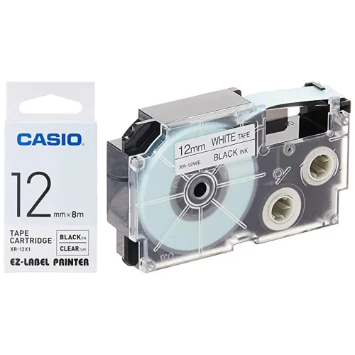 Image of Casio XR-12X Label Printer Tape (Clear) & Casio XR-12WE1 Label Printer Tape