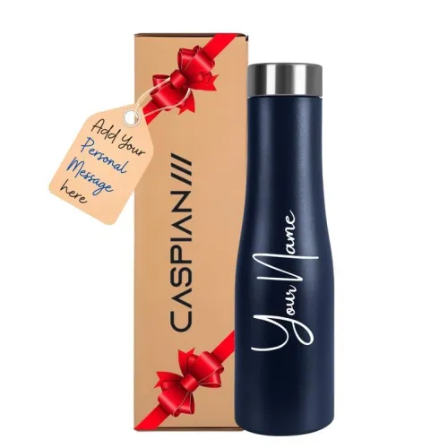 Image of Caspian Aqua Customised Stainless Steel Water Bottle 1L, with Logo Print - Personalised Water Bottle with Your Name Prin