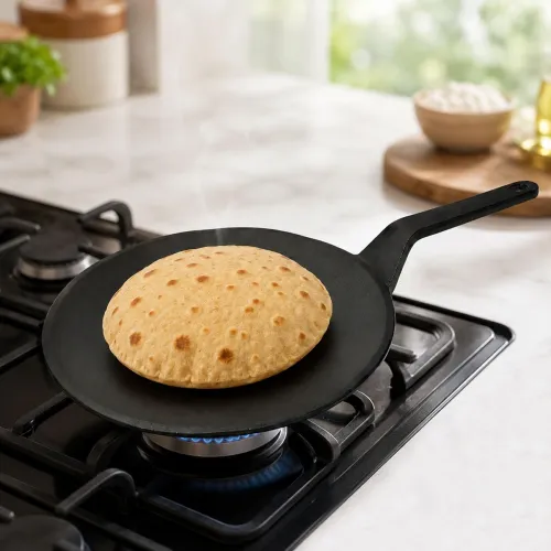 Image of Cast Iron Roti Tawa with Handle | Pre-Seasoned Non-Stick Iron Tawa for Roti/Dosa/Chilla 