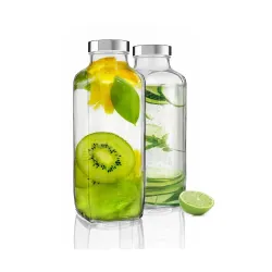 castanea Glass Water Bottle with Leak-Proof Airtight Stainless Steel Lid for Water, Smoothie, Juices - Reusable Travel Glass Drinking Fridge Bottles - 1000ml (1)