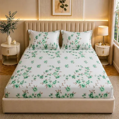 Image of Castiqa Elastic Fitted Supersoft Premium Polycotton 200Tc Queen Size Bedsheets With 2 Pillow Covers (Fits Upto Mattress 
