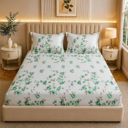 Castiqa Elastic Fitted Supersoft Premium Polycotton 200Tc Queen Size Bedsheets With 2 Pillow Covers (Fits Upto Mattress