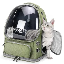 Cawypety Cat Backpack Carrier, Breathable Cat Carrier Large Space Bubble Pet Backpack For Kitty Small Dog Up To 15Lbs, Transparent & Foldable Pet Carrier For Travel Hiking (Green)