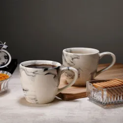 CDI White Marble Ceramic Microwave Safe 2 Piece Mugs-350ml