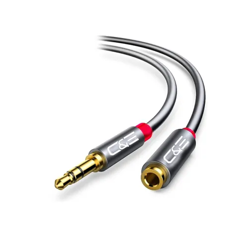Image of C&E CNE62816 3 FT(0.9 M) 3.5mm Aux Male to Female Extension Stereo Audio Cable Grey